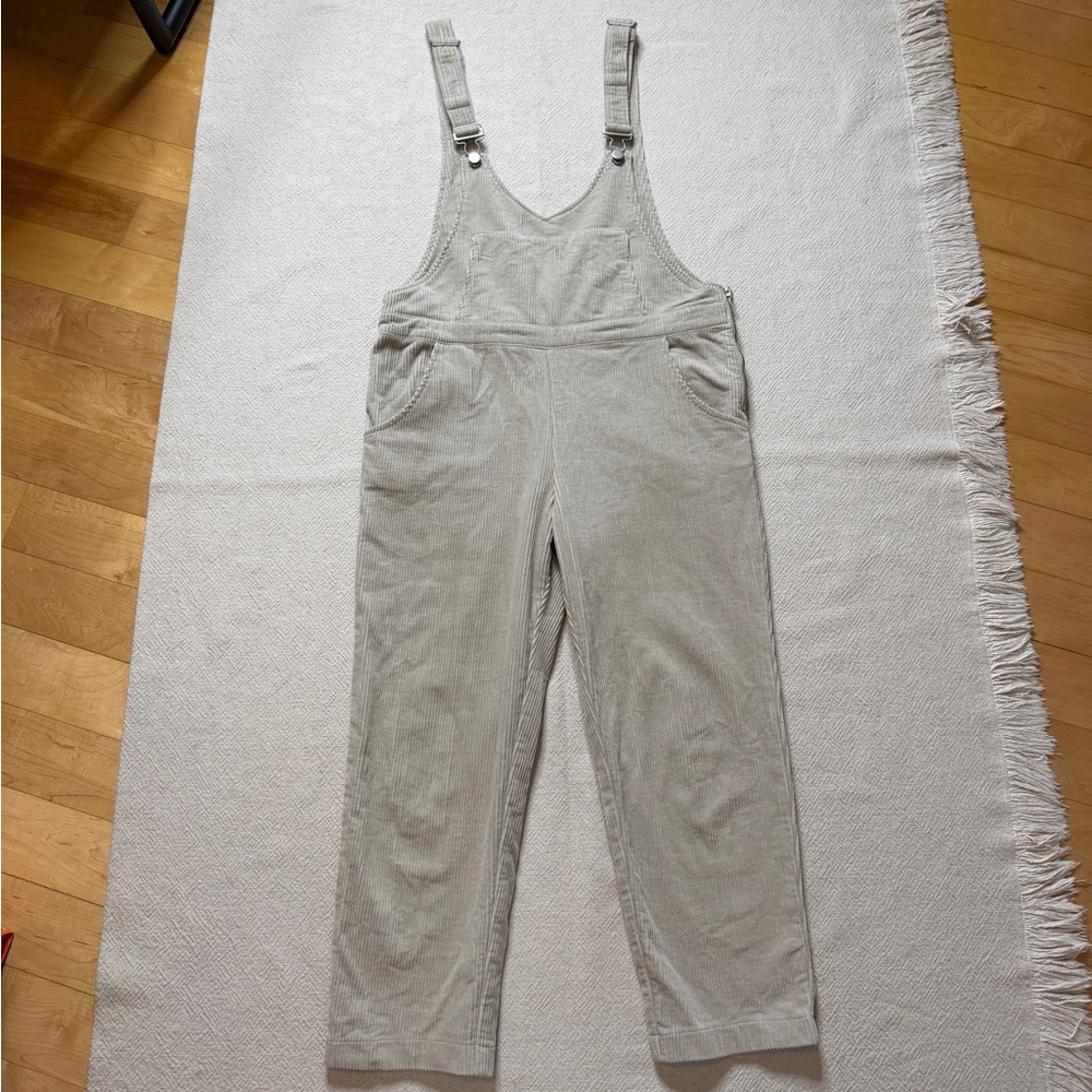 ZARA Corduroy Vneck Crop Overalls Neutral Light Greige M Academia Preppy Y2K - Picture 3 of 9